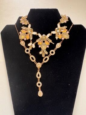 Statement Necklace Set 2pcs Gold Tone Crystal Rhinestone Floral Bridal Prom